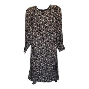 LOFT Floral Sundress in Black with Bishop Sleeves - Size 2P
